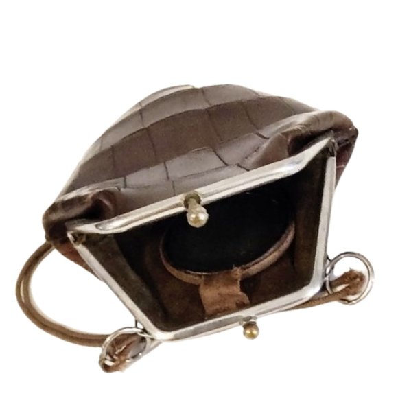 Antique Edwardian 1900s Teens Era Small Brown Real Crocodile Purse Bag Reticule - Picture 4 of 8